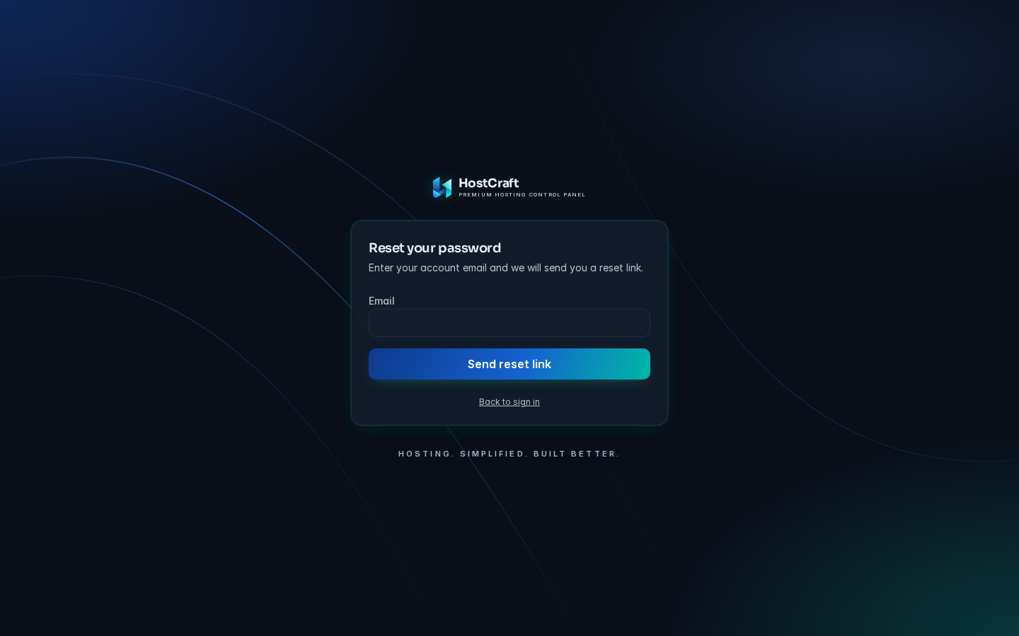 The Reset your password page with the Email field, the Send reset link button and Back to sign in